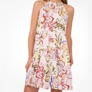 CeCe White Floral Halter Dress with Coral and Pink Accents